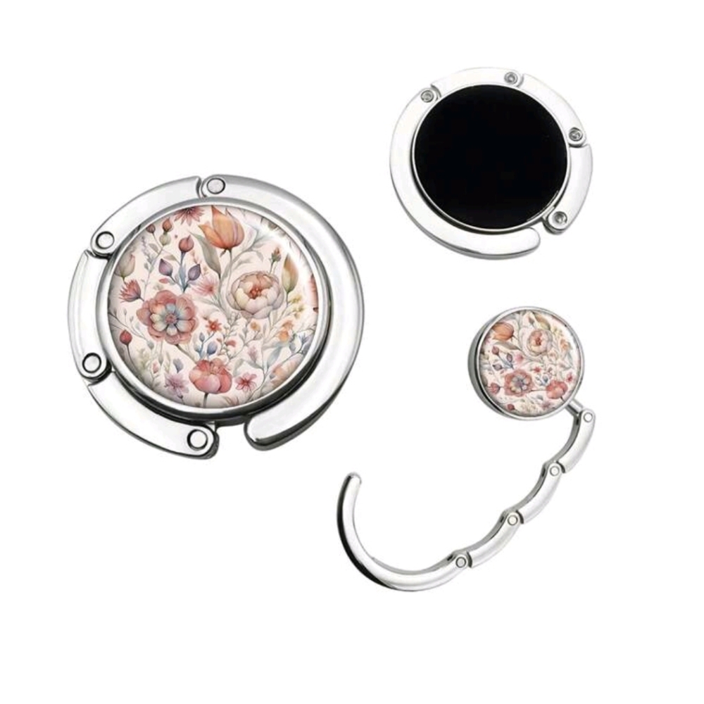 Foldable Floral Silver Purse Hanger Hook